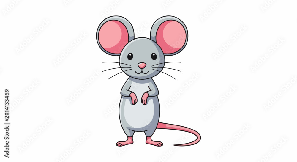 Obraz premium Cute cartoon mouse with big pink ears and tail