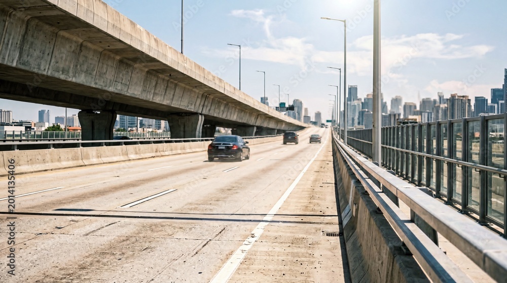 Fototapeta premium Concrete Expressway Deck Shimmers In Extreme Heat With Visible Trembling Air And Urban Haze Scene