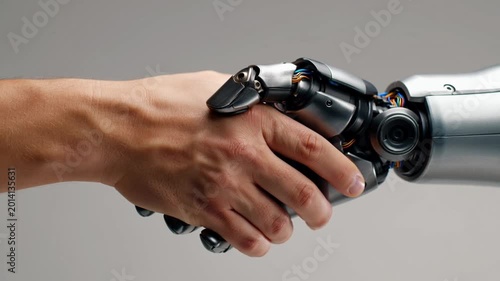 Human and Robotic Handshake Close Up Representing Future Collaboration and Artificial Intelligence