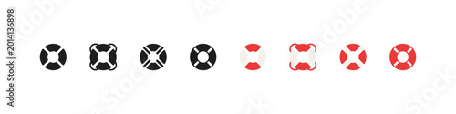 Safety lifebuoy vector filled and colored icon set. Marine rescue, emergency, and protection design collection.
