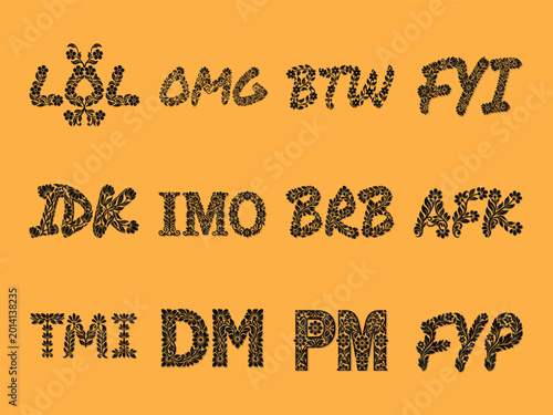 Floral Internet Slang Abbreviations Set - Elegant Digital Communication