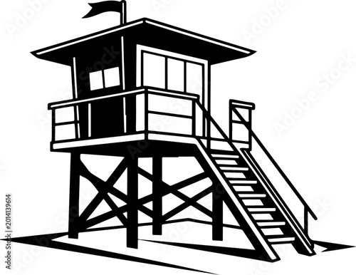 Fotografie Lifeguard tower black silhouette vector illustration