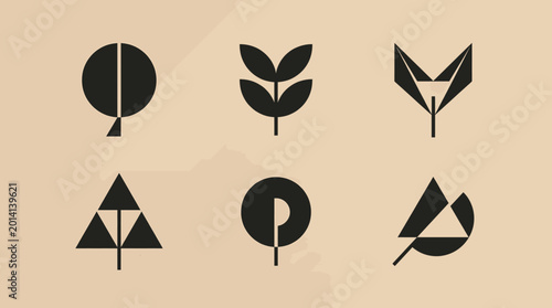 Bloom Themed Minimalist Vector Icons Depicting Plant and Tree Growth for Sustainable Branding and Modern Design Projects