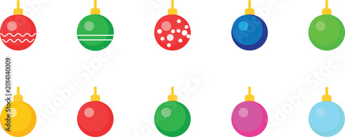 Colorful Christmas Ball Ornament Icon Set Flat Vector Holiday Decoration Collection