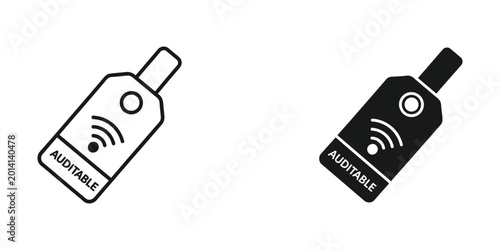 Tablou pe pânză Black and white walkie-talkie communication icons with signal waves