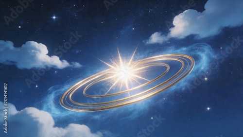 Cosmic rings and star in night sky