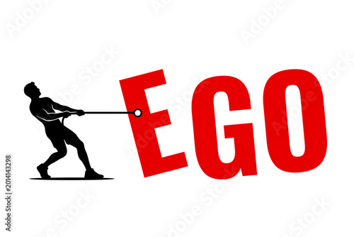 Fotografie Controlling ego with human silhouette pulling large ego typography symbolizing e