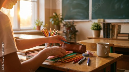 Back to School supplies on a classroom desk