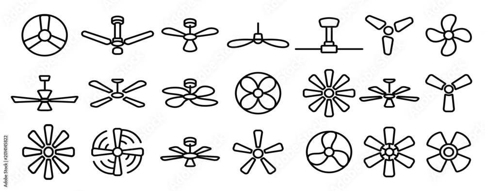 Photography ceiling fans propellers vector linear icons set