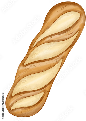 cute French baguette bread watercolor cartoon illustration