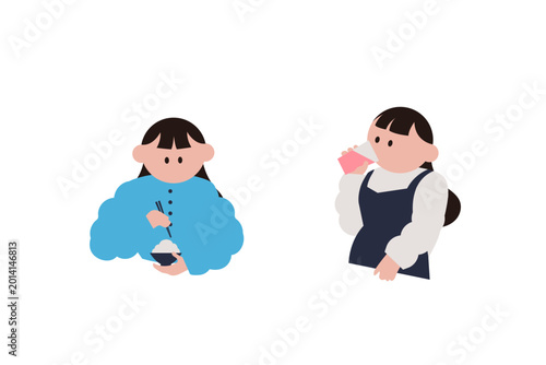Bilde på lerret 食事や水分補給をする女性と妊婦のイラストセット