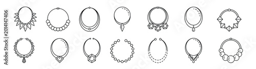 Fotografia necklace jewelry icon set outline style vector