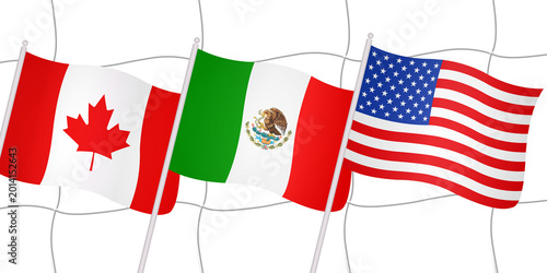 Flags of the host countries in front of a goal net