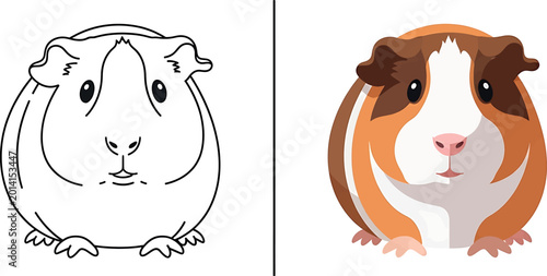 Guinea pig illustration set line art and full color vector graphics for children's design