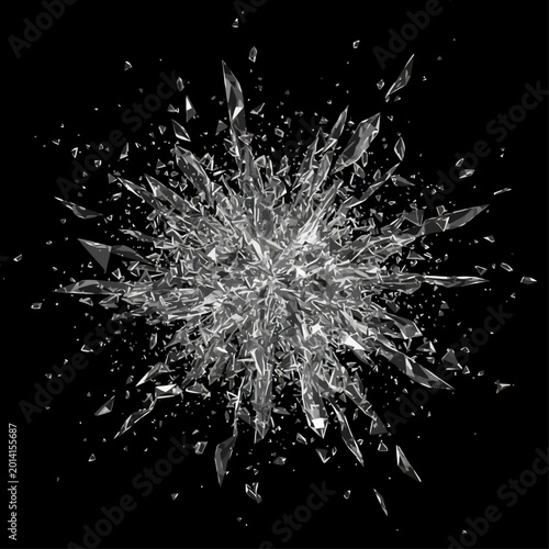 Photos A shattered glass explosion bursts outward in a dynamic scene on a dark backgrou