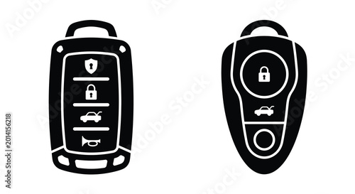 Tableau sur toile Car key fob silhouettes with button icons on a white background