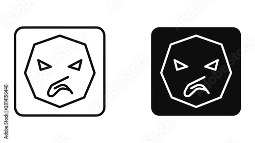 Photos Sad angry cartoon octopus face icon with frowning expression