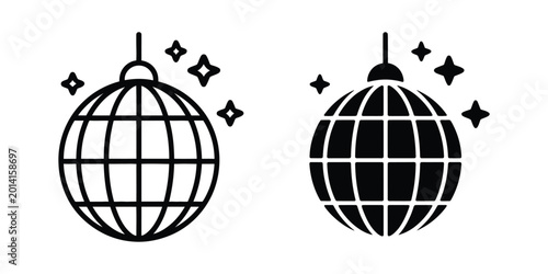 Cuadro en lienzo Mirror ball icon, disco ball vector illustration with stroke and fill style for party lighting, music event, and entertainment design concepts