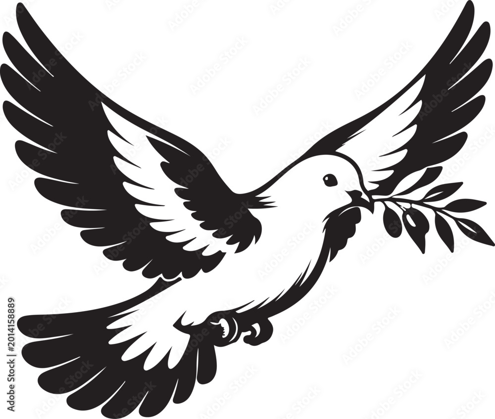 Fototapeta premium dove carrying an olive branch silhouette vector