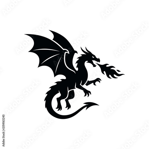 Fire Breathing Dragon Silhouette Vector Illustration