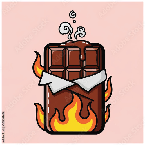 Fotografie Chocolate Bar on Fire Burning.