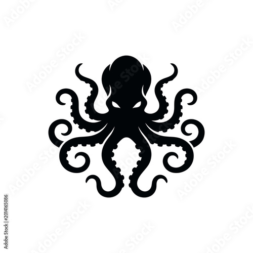 Black Kraken Octopus Silhouette Vector Illustration