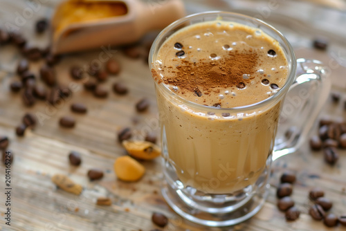 coffee smoothie in a transparent glass mug