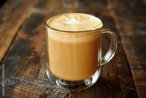 flat white coffee coffee in a clear glass mug