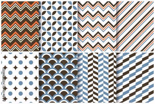 Mid Century Modern Retro Geometric Seamless Pattern Set
