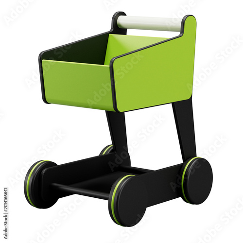 Stylized shopping cart for sales and marketplaces. 3D render on a transparent background