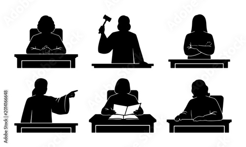 Tableau sur toile Judges Silhouettes Collection, Legal Authority Figures, Courtroom Justice Icons,