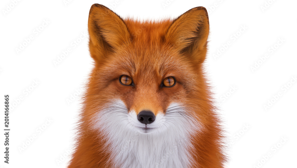Obraz premium Isolated striking red fox headshot, captivating stare with bright orange fur and ears