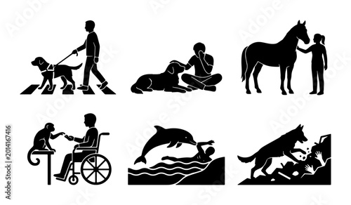 Fotografie Human-Animal Interaction Silhouettes: Assistance Dogs, Therapy Pets, Companionsh