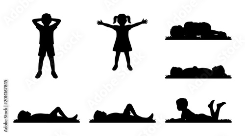 Cuadro en lienzo Children Silhouettes Collection, Diverse Poses Vector Set, Playful Kids Black Ic