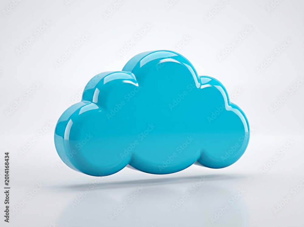 Fototapeta premium Glossy blue 3d cloud icon representing digital storage and modern internet technology for business services