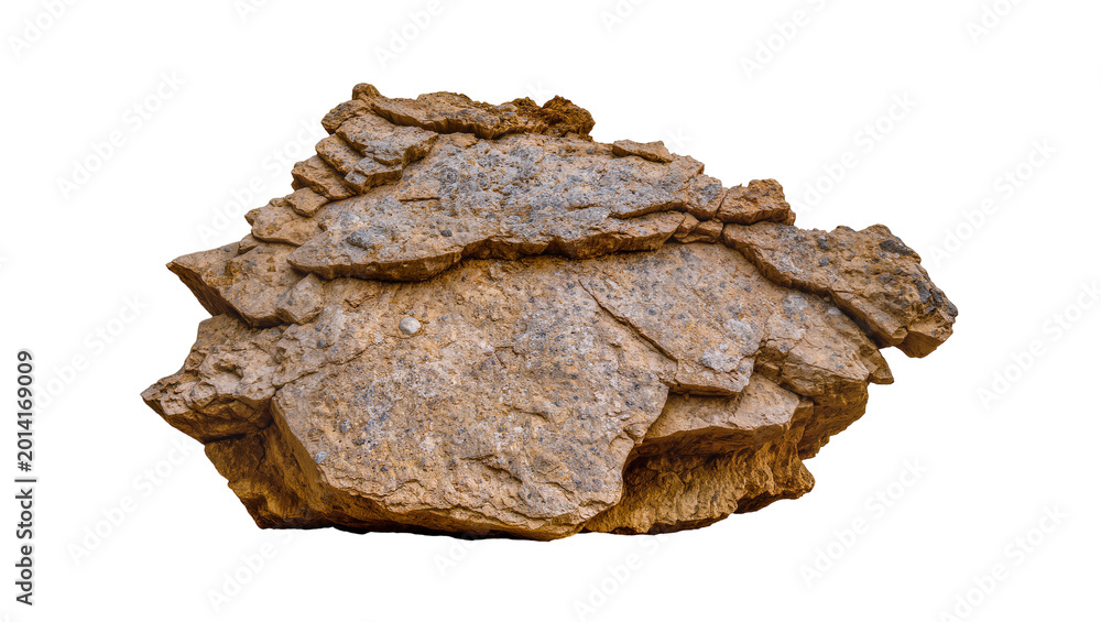 Obraz premium Isolated natural layered rock formation with rough texture, geological stone and mineral element
