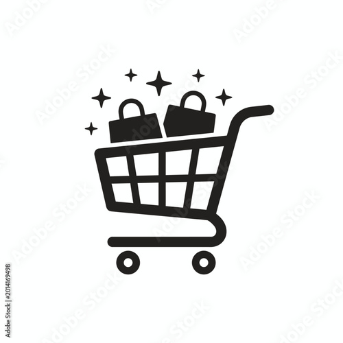 Shopping cart with bags and stars.