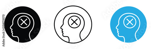 Bild auf Leinwand No thinking not thinking head icon set in black white and blue colors