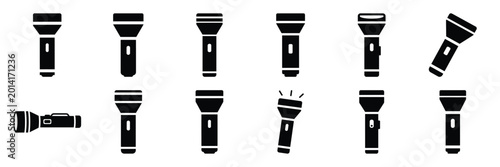 Foto Summer beach icon set with flashlight 12 black silhouette icons.