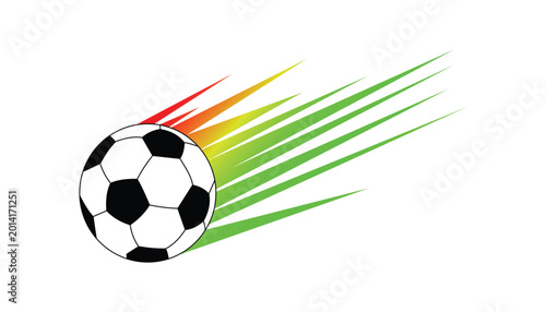 Soccer ball with colourful streaks on white background