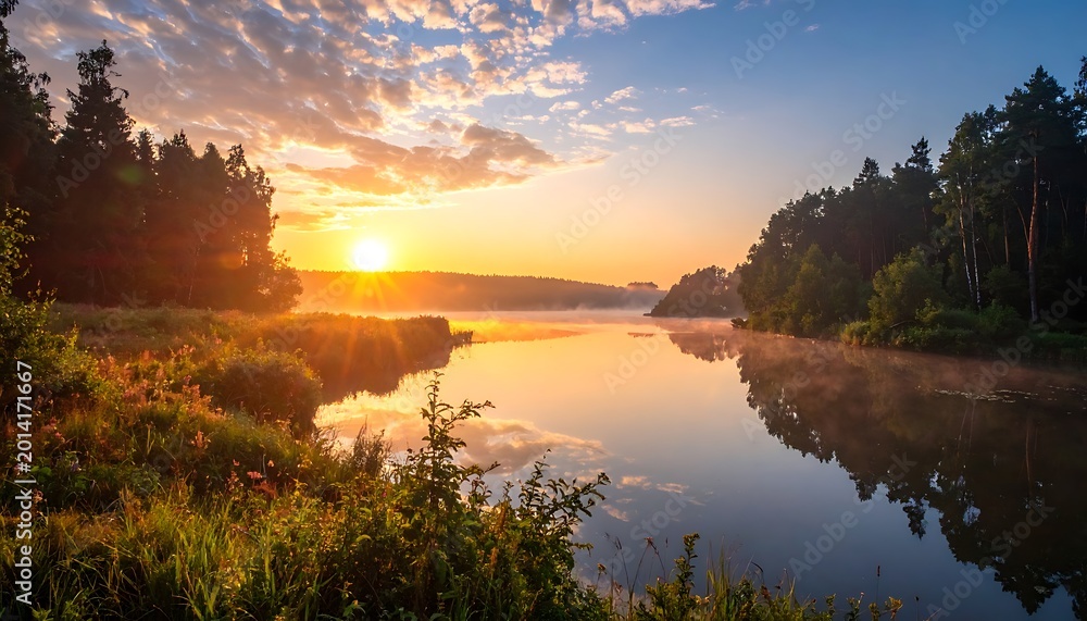 Obraz premium Sunrise over calm river