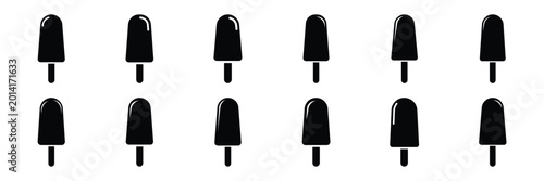 Fotografie Summer beach icon set with ice cream popsicle 12 black silhouette icons