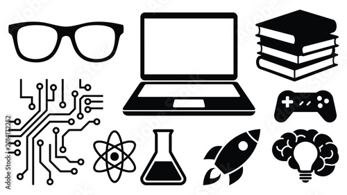 Obraz na płótnie Flat vector set of technology and education related icons for web or digital design projects