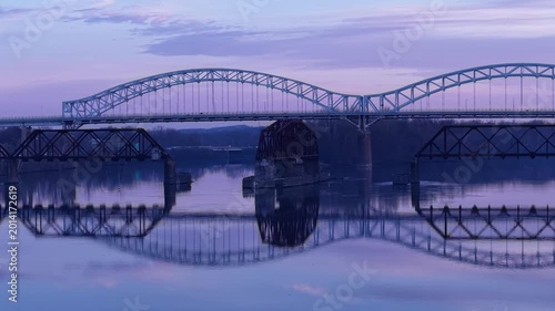 Early morning drone clip of the Main Street Bridge in Middletown To Portland Connecticut in April