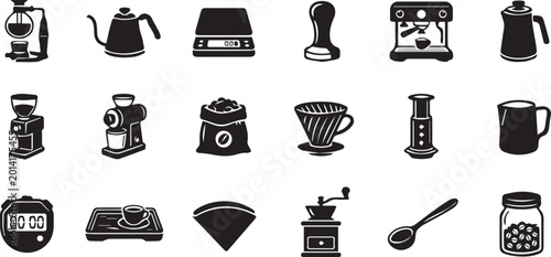 Fotografia Professional Specialty Coffee Brewing Equipment And Barista Tools Icon Set