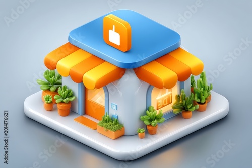 Charming 3D Isometric Shop Icon with Thumbs Up Symbol.