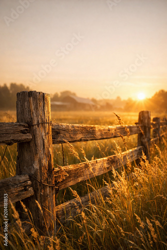 Sunset over fence, generative AI