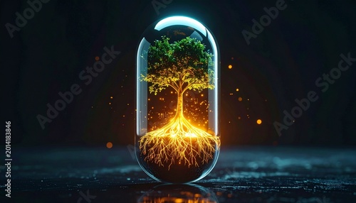 Innovative Biotherapy A Luminous Tree Encapsulated, Representing Organic Solutions for Health and Environmental Harmony
