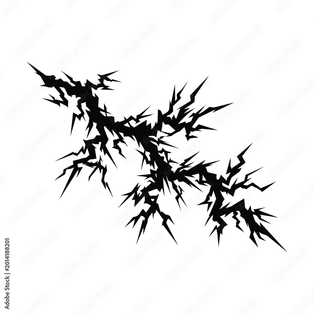 Obraz premium Black Jagged Crack Silhouette Representing a Fracture or Lightning Strike on White Background