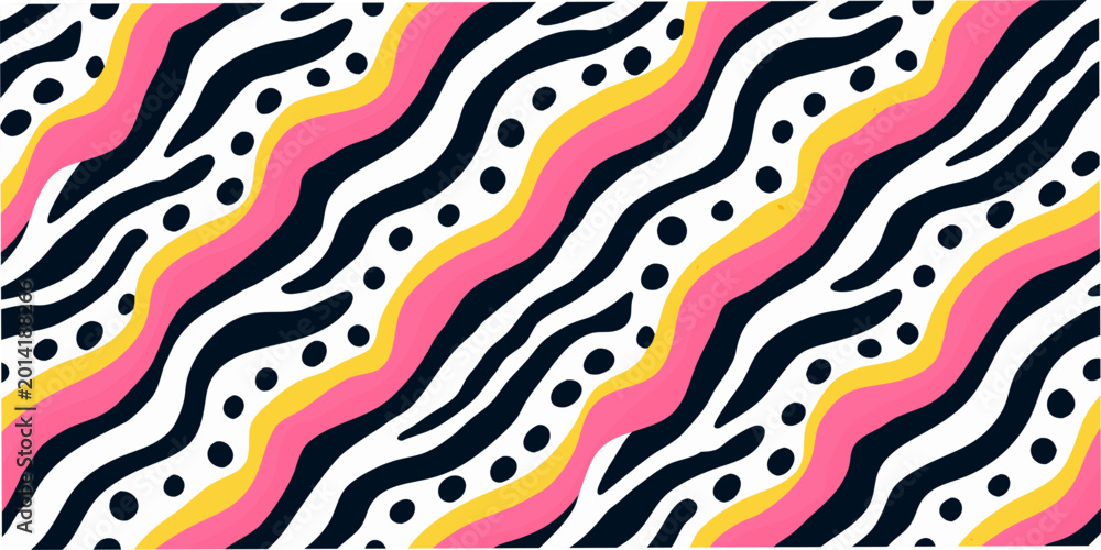 Fototapeta premium retro wavy lines pattern featuring thick diagonal stripes and polka dots